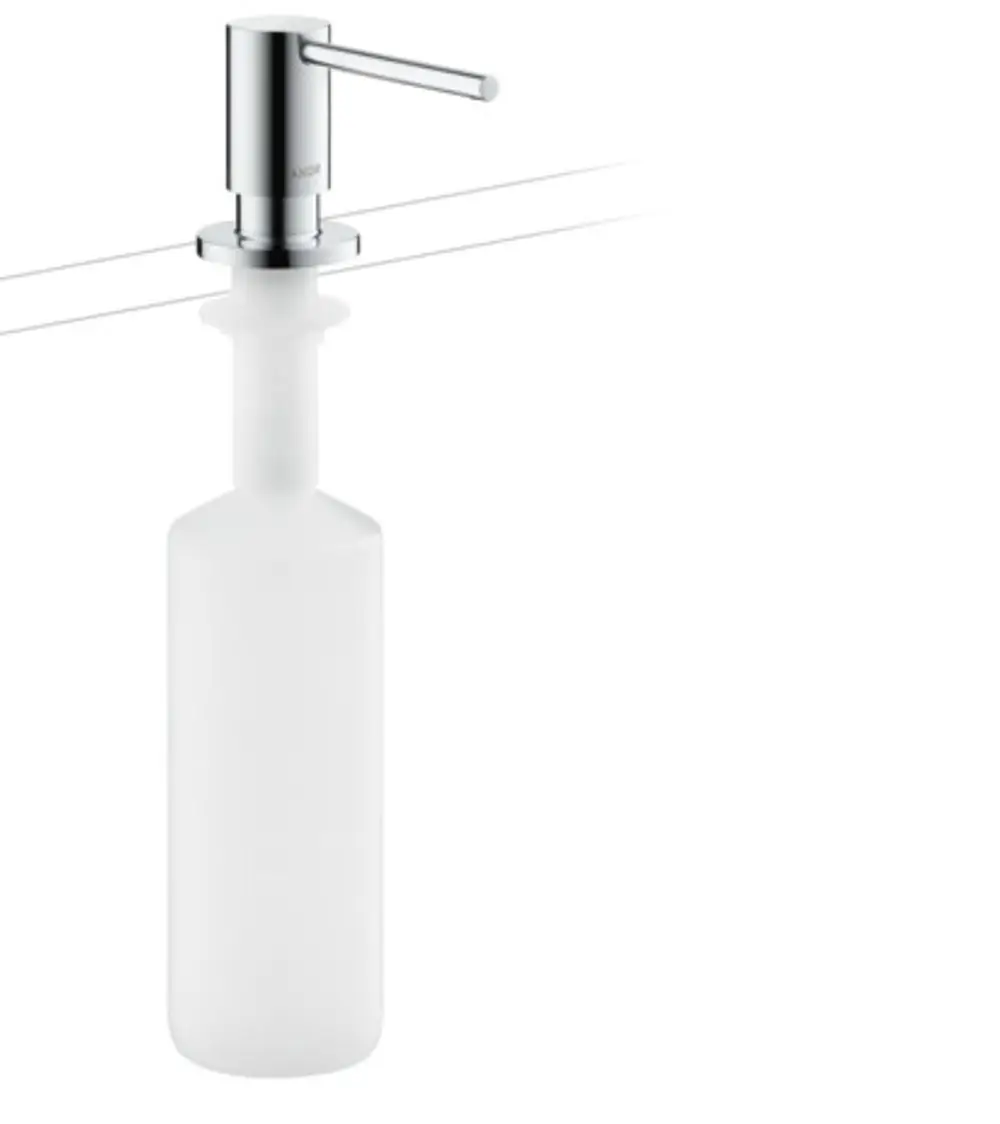 Spülmittel- oder Lotionspender aus frosted Glas mit chromfarbener Pumpe. Design von AXOR, geeignet für Waschbeckenbereiche.